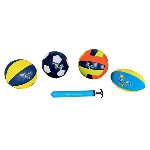 Funphix Set of 4 Balls - Soccer, Rugby, Basketball, Volleyball (Pump Included) - Image 2