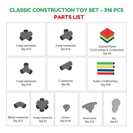 classic construction toy set parts